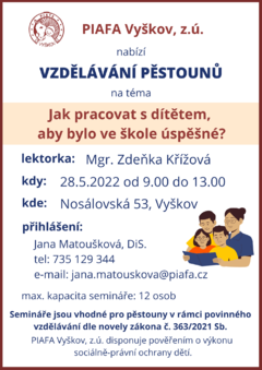 Vzdělávací seminář pro rodiče a pečující osoby